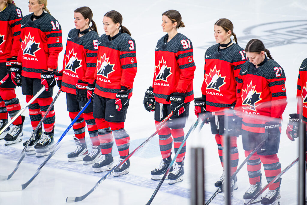 Team Canada during O Canada at a Rivalry Series Game in Saskatoon.